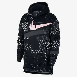 Nike AJ9263-011 Therma Fit Fleece Soccer Training Hoodie, Black Pink Glitch, L